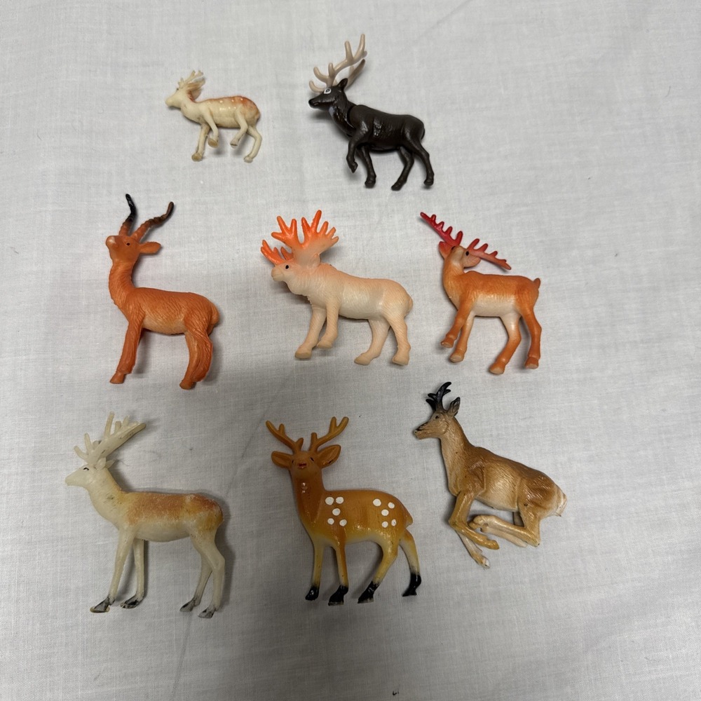 Miniature Woodland Wildlife Animals Resin Figures Lot of 8 Deer Elk